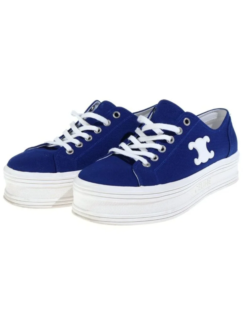 Celine Triomphe Logo Canvas Platform Low-Top Sneakers Blue